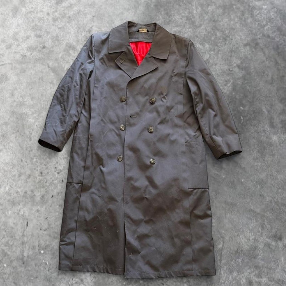 Vintage 70s Forecaster of Boston Trench Coat USA Women 15/16 Charcoal Red Lined